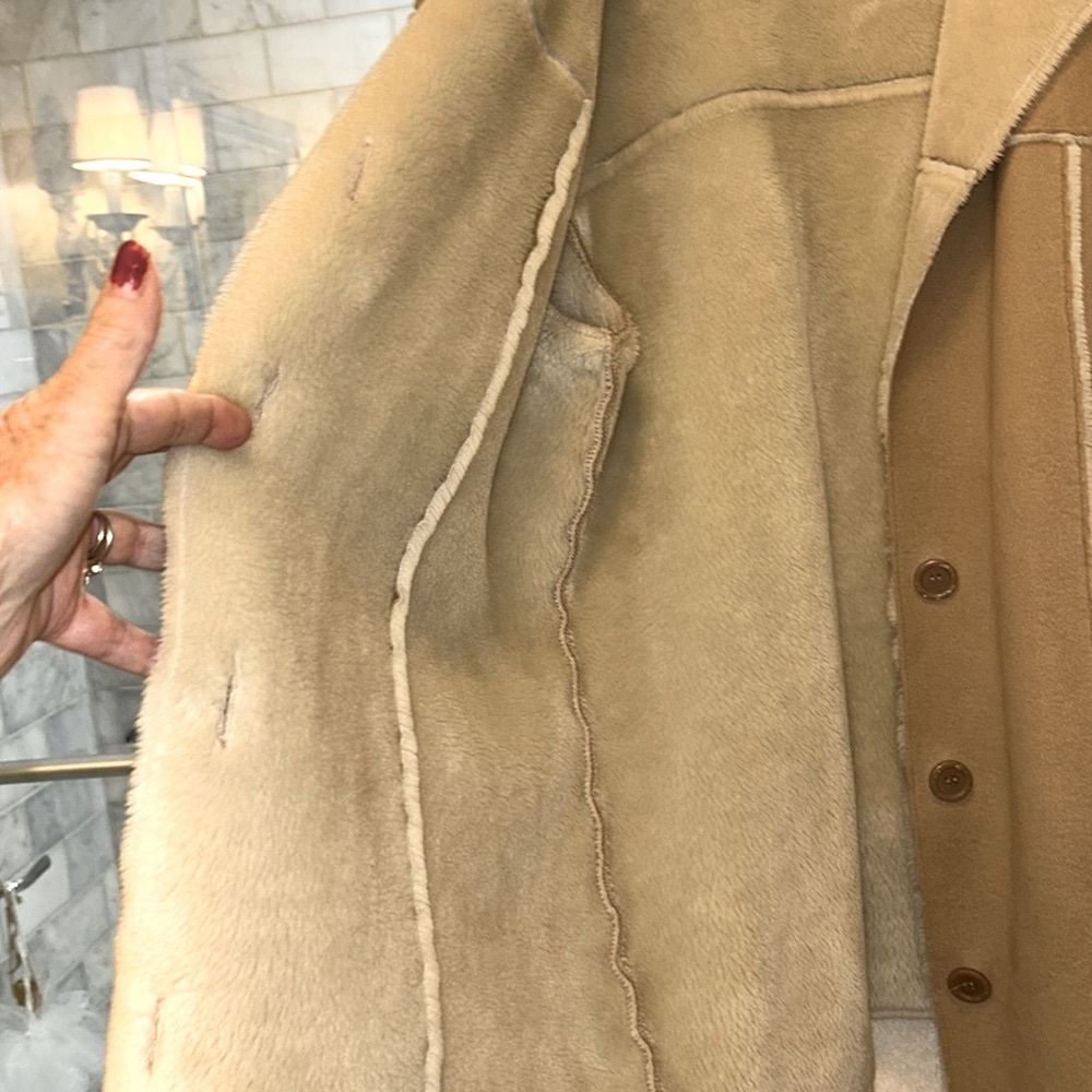 Crazy Horse Shearling Camel Colored XL Coat; Soft Fur Lining & Fur Cuffs;So Cute - Picture 8 of 12